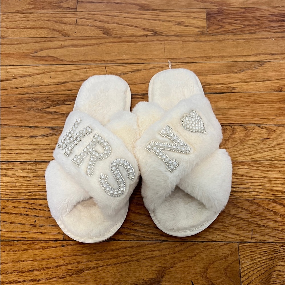 Faux Fur Slippers with Rhinestone Design